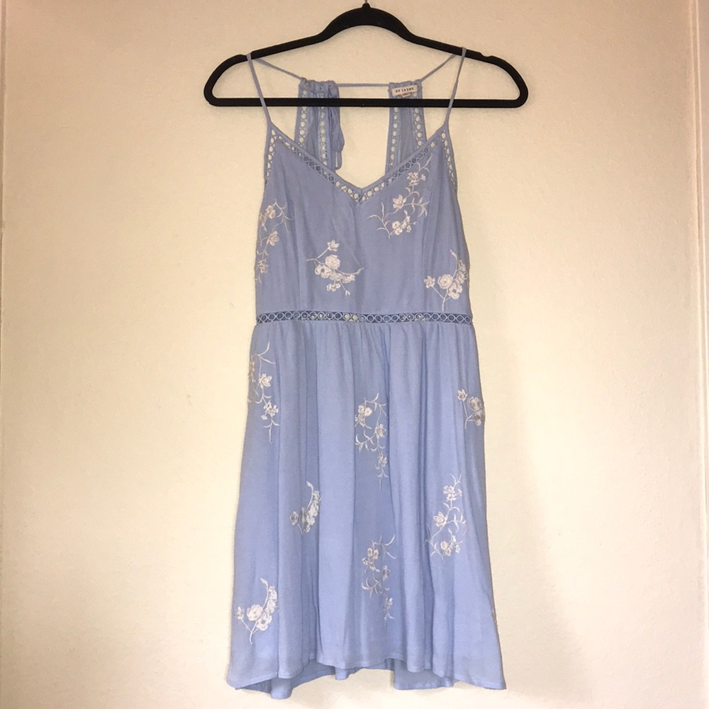 Small En Creme Periwinkle Blue Lace Strappy Dress